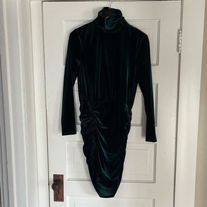 Forest green velvet mini dress
